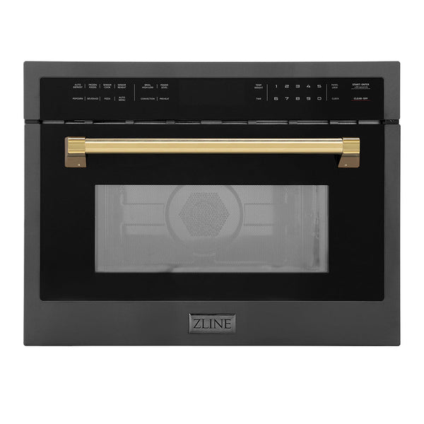 ZLINE Autograph Edition 24" 1.6 cu ft. Built-in Convection Microwave Oven in Black Stainless Steel and Gold Accents