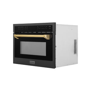 ZLINE Autograph Edition 24" 1.6 cu ft. Built-in Convection Microwave Oven in Black Stainless Steel and Gold Accents