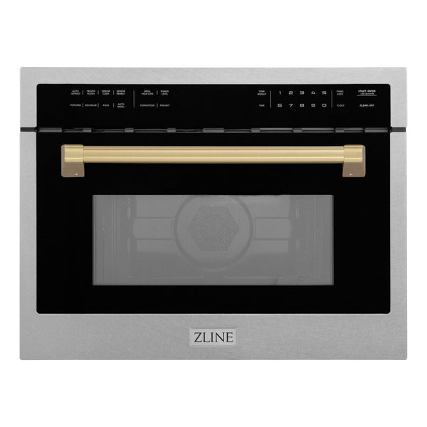 ZLINE Autograph Edition 24" 1.6 cu ft. Built-in Convection Microwave Oven in Fingerprint Resistant Stainless Steel with Champagne Bronze Accents