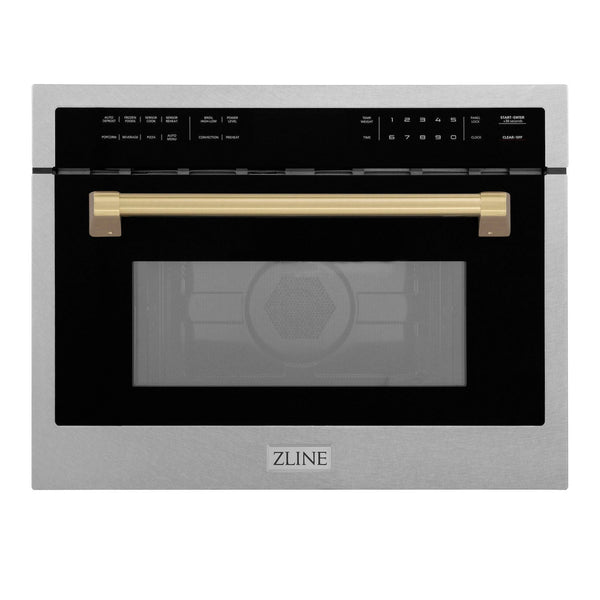 ZLINE Autograph Edition 24" 1.6 cu ft. Built-in Convection Microwave Oven in Fingerprint Resistant Stainless Steel with Champagne Bronze Accents