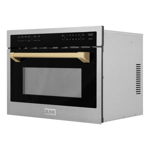 ZLINE Autograph Edition 24" 1.6 cu ft. Built-in Convection Microwave Oven in Fingerprint Resistant Stainless Steel with Champagne Bronze Accents