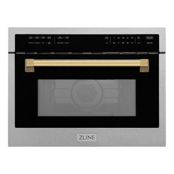 ZLINE Autograph Edition 24" 1.6 cu ft. Built-in Convection Microwave Oven in Fingerprint Resistant Stainless Steel with Polished Gold Accents