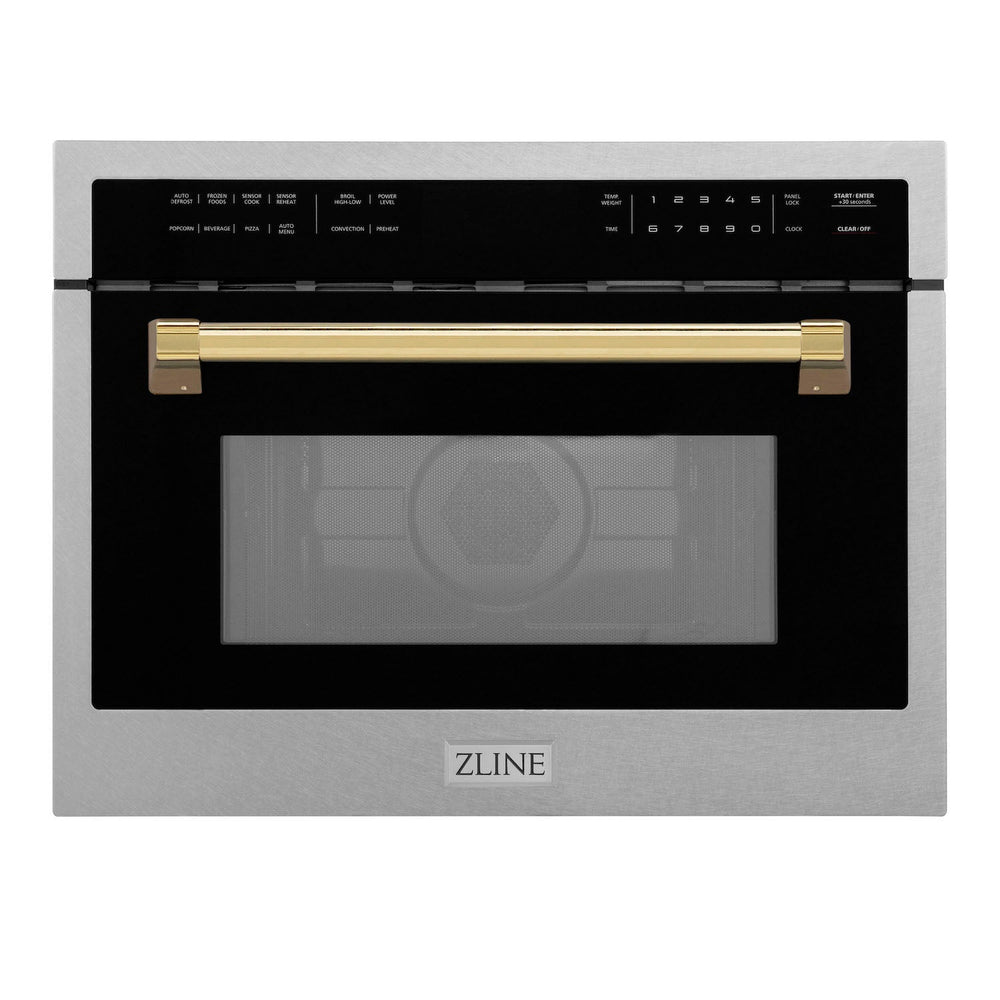 ZLINE Autograph Edition 24" 1.6 cu ft. Built-in Convection Microwave Oven in Fingerprint Resistant Stainless Steel with Polished Gold Accents