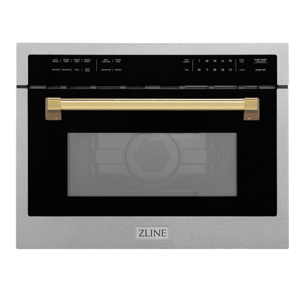 ZLINE Autograph Edition 24" 1.6 cu ft. Built-in Convection Microwave Oven in Fingerprint Resistant Stainless Steel with Polished Gold Accents