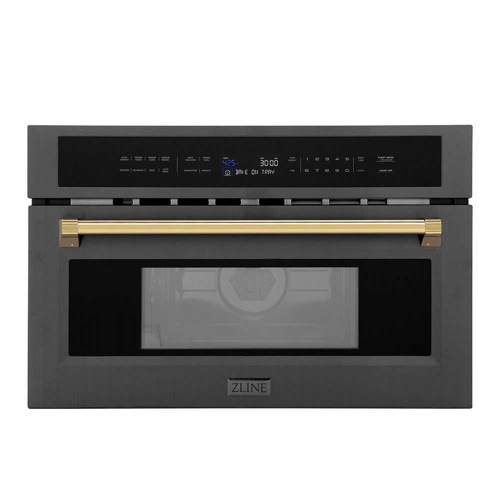 ZLINE Autograph Edition 30” 1.6 cu ft. Built-in Convection Microwave Oven in Black Stainless Steel and Gold Accents