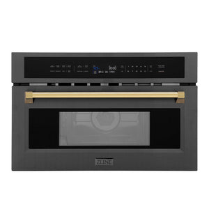 ZLINE Autograph Edition 30” 1.6 cu ft. Built-in Convection Microwave Oven in Black Stainless Steel and Gold Accents