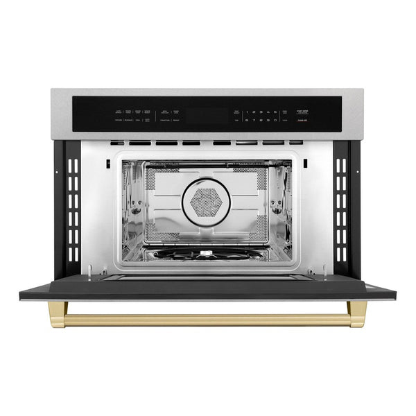 ZLINE Autograph Edition 30” 1.6 cu ft. Built-in Convection Microwave Oven in Fingerprint Resistant Stainless Steel and Champagne Bronze Accents
