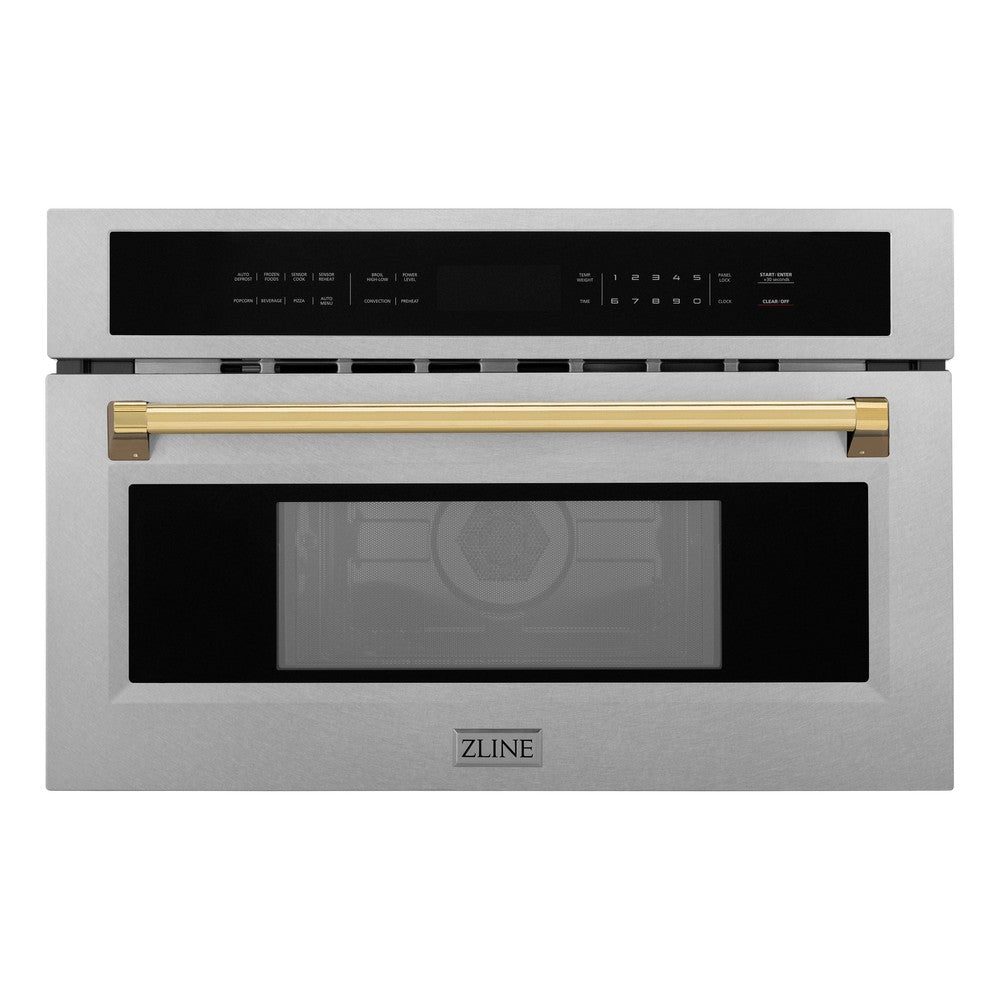 ZLINE Autograph Edition 30” 1.6 cu ft. Built-in Convection Microwave Oven in Fingerprint Resistant Stainless Steel and Gold Accents
