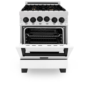 ZLINE Autograph Edition 24" 2.8 cu. ft. Range with Gas Stove and Gas Oven in Stainless Steel with White Matte Door and Matte Black Accents (RGZ-WM-24-MB)