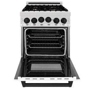 ZLINE Autograph Edition 24" 2.8 cu. ft. Range with Gas Stove and Gas Oven in Stainless Steel with White Matte Door and Matte Black Accents (RGZ-WM-24-MB)