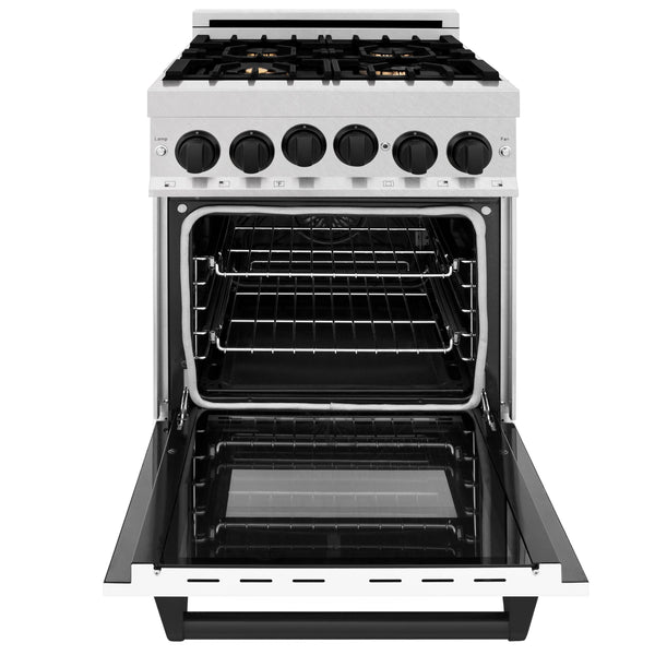ZLINE Autograph Edition 24" 2.8 cu. ft. Range with Gas Stove and Gas Oven in Stainless Steel with White Matte Door and Matte Black Accents (RGZ-WM-24-MB)