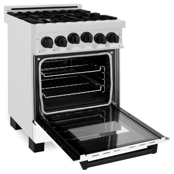 ZLINE Autograph Edition 24" 2.8 cu. ft. Range with Gas Stove and Gas Oven in Stainless Steel with White Matte Door and Matte Black Accents (RGZ-WM-24-MB)