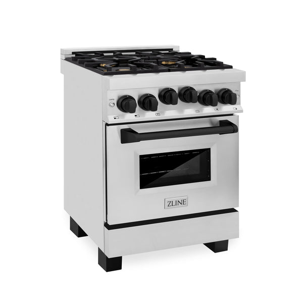 ZLINE Autograph Edition 24" 2.8 cu. ft. Range with Gas Stove and Gas Oven in Stainless Steel with Matte Black Accents (RGZ-24-MB)