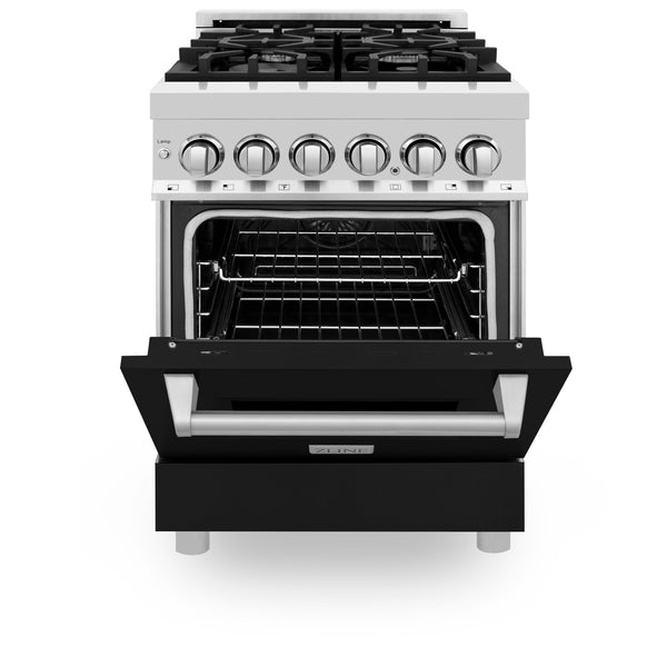 ZLINE 24" 2.8 cu. ft. Range with Gas Stove and Gas Oven in Stainless Steel and Black Matte Door (RG-BLM-24)