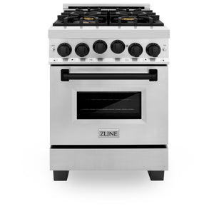 ZLINE Autograph Edition 24" 2.8 cu. ft. Range with Gas Stove and Gas Oven in Stainless Steel with Matte Black Accents (RGZ-24-MB)