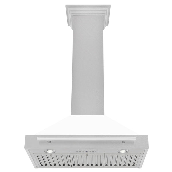 ZLINE 36" Fingerprint Resistant Stainless Steel Range Hood with White Matte Shell and Stainless Steel Handle