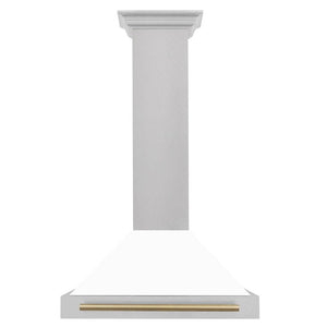 ZLINE 30" Autograph Edition Fingerprint Resistant Stainless Steel Range Hood with White Matte Shell and Champagne Bronze Handle