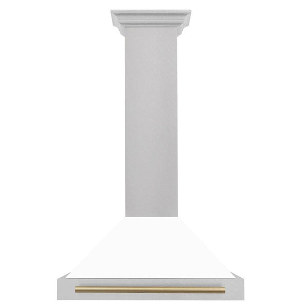 ZLINE 30" Autograph Edition Fingerprint Resistant Stainless Steel Range Hood with White Matte Shell and Champagne Bronze Handle
