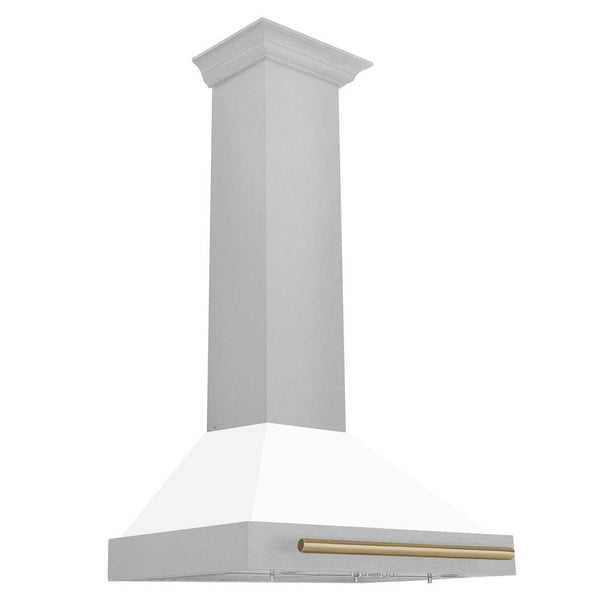 ZLINE 30" Autograph Edition Fingerprint Resistant Stainless Steel Range Hood with White Matte Shell and Champagne Bronze Handle