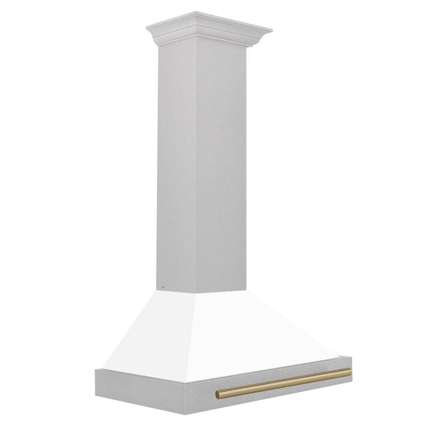 ZLINE 30" Autograph Edition Fingerprint Resistant Stainless Steel Range Hood with White Matte Shell and Champagne Bronze Handle