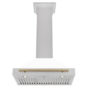 ZLINE 30" Autograph Edition Fingerprint Resistant Stainless Steel Range Hood with White Matte Shell and Champagne Bronze Handle
