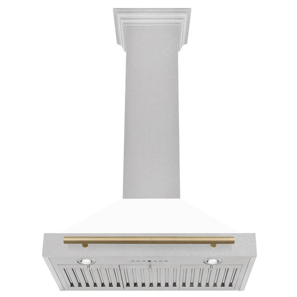 ZLINE 30" Autograph Edition Fingerprint Resistant Stainless Steel Range Hood with White Matte Shell and Champagne Bronze Handle