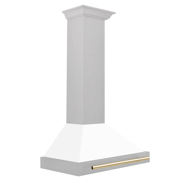 ZLINE 30" Autograph Edition Fingerprint Resistant Stainless Steel Range Hood with White Matte Shell and Gold Handle