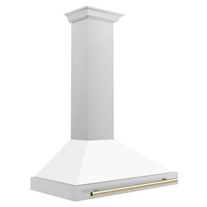 ZLINE 36" Autograph Edition Fingerprint Resistant Stainless Steel Range Hood with White Matte Shell and Gold Handle