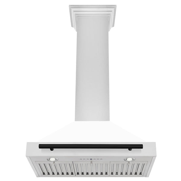 ZLINE 30" Autograph Edition Stainless Steel Range Hood with White Matte Shell and Matte Black Accents