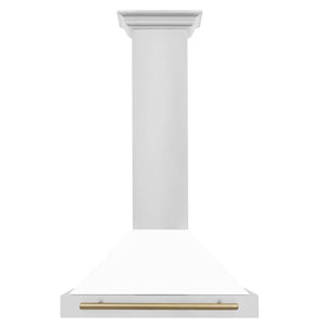 ZLINE 36" Autograph Edition Stainless Steel Range Hood with White Matte Shell and Champagne Bronze Accents