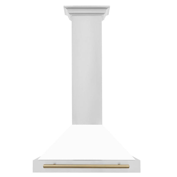 ZLINE 36" Autograph Edition Stainless Steel Range Hood with White Matte Shell and Champagne Bronze Accents
