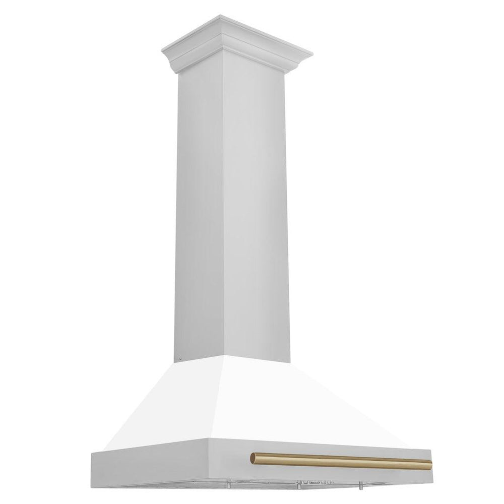 ZLINE 30" Autograph Edition Stainless Steel Range Hood with White Matte Shell and Champagne Bronze Accents