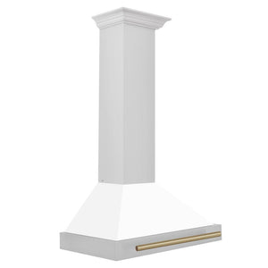 ZLINE 36" Autograph Edition Stainless Steel Range Hood with White Matte Shell and Champagne Bronze Accents