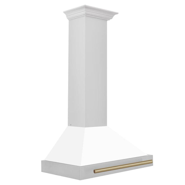 ZLINE 36" Autograph Edition Stainless Steel Range Hood with White Matte Shell and Champagne Bronze Accents