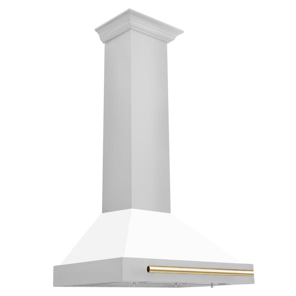 ZLINE 36" Autograph Edition Stainless Steel Range Hood with White Matte Shell and Gold Accents