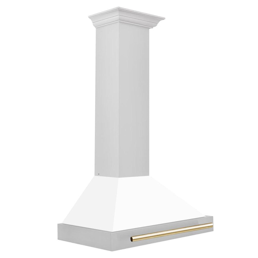 ZLINE 30" Autograph Edition Stainless Steel Range Hood with White Matte Shell and Gold Accents