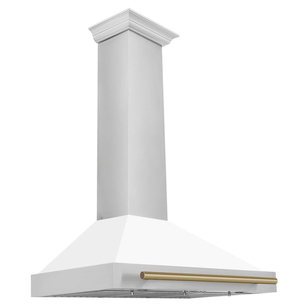 ZLINE 48" Autograph Edition Stainless Steel Range Hood with White Matte Shell and Champagne Bronze Accents