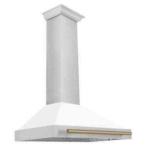 ZLINE 48" Autograph Edition Stainless Steel Range Hood with White Matte Shell and Champagne Bronze Accents