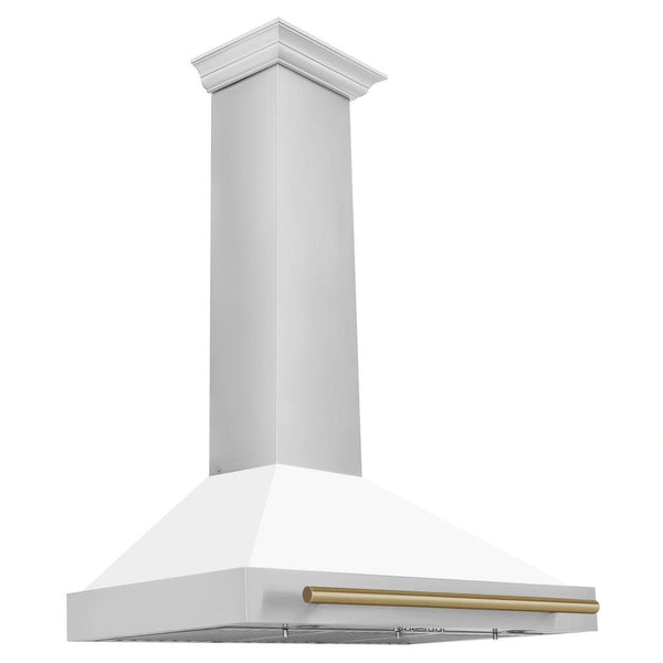ZLINE 48" Autograph Edition Stainless Steel Range Hood with White Matte Shell and Champagne Bronze Accents