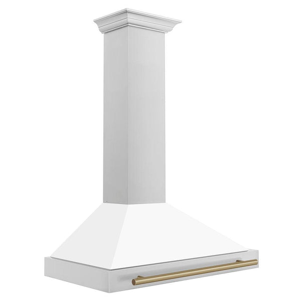 ZLINE 30" Autograph Edition Stainless Steel Range Hood with White Matte Shell and Champagne Bronze Accents
