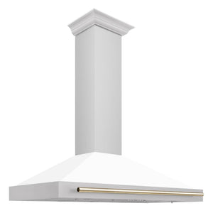 ZLINE 48" Autograph Edition Stainless Steel Range Hood with White Matte Shell and Gold Accents
