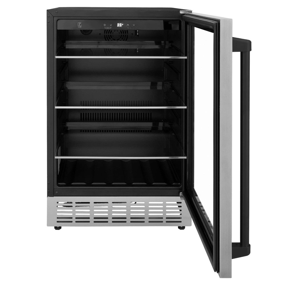 ZLINE 24" Monument Autograph Edition 154 Can Beverage Fridge in Stainless Steel with Matte Black Accents (RBVZ-US-24-MB)