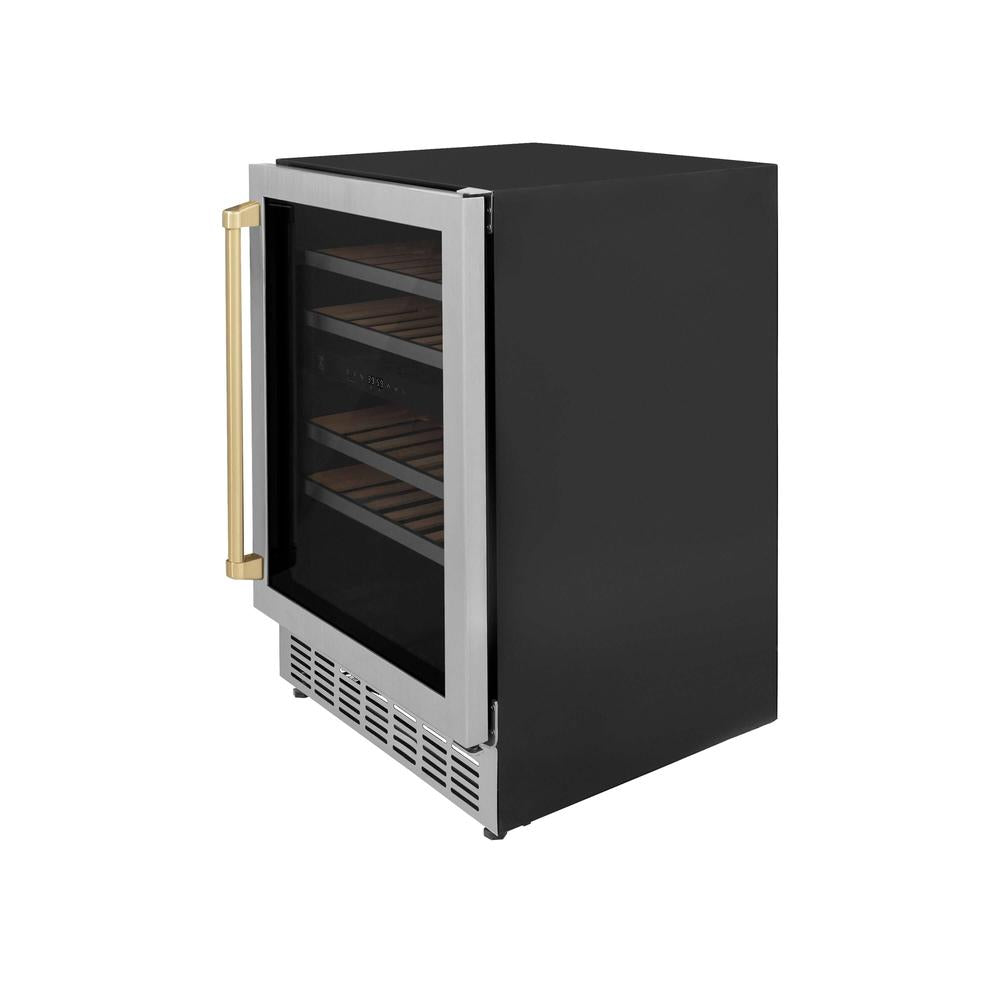 ZLINE 24" Monument Autograph Edition Dual Zone 44-Bottle Wine Cooler in Stainless Steel with Champagne Bronze Accents (RWVZ-UD-24-CB)