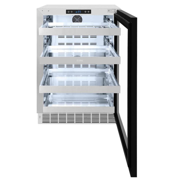 ZLINE 24 in. Touchstone 151 Can Beverage Fridge With Panel Ready Glass Door