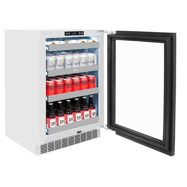 ZLINE Autograph Edition 24 in. Touchstone 151 Can Beverage Fridge With Panel Ready Glass Door And Champagne Bronze Handle 