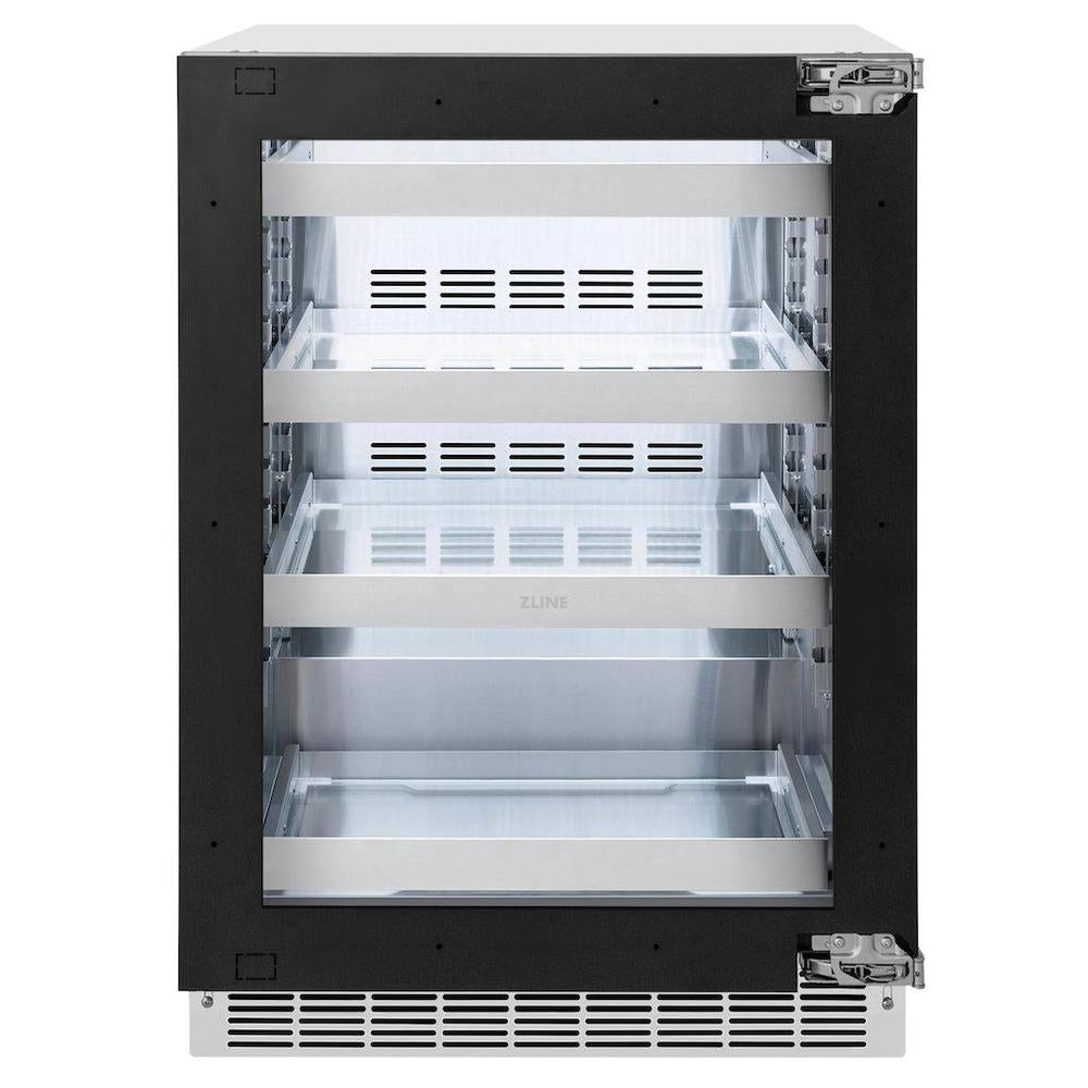 ZLINE Autograph Edition 24 in. Touchstone 151 Can Beverage Fridge With Panel Ready Glass Door And Polished Gold Handle