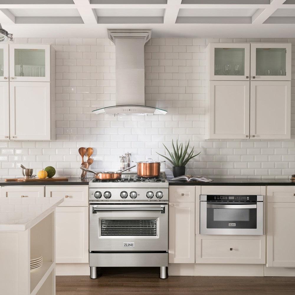 36" ZLINE CrownSound™Ducted Vent Wall Mount Range Hood in Stainless Steel with Built-in Bluetooth Speakers (KN4CRN-BT-36)