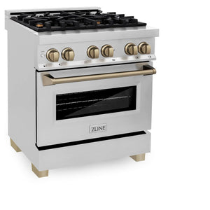 ZLINE Autograph Edition 30" 4.0 cu. ft. Dual Fuel Range with Gas Stove and Electric Oven in Stainless Steel with Champagne Bronze Accents (RAZ-30-CB)