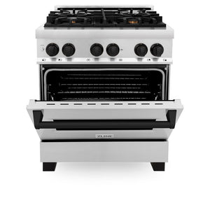 ZLINE Autograph Edition 30" 4.0 cu. ft. Dual Fuel Range with Gas Stove and Electric Oven in Stainless Steel with Matte Black Accents (RAZ-30-MB)