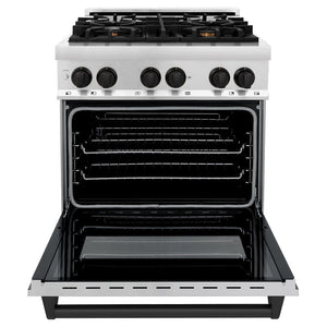ZLINE Autograph Edition 30" 4.0 cu. ft. Dual Fuel Range with Gas Stove and Electric Oven in Stainless Steel with Matte Black Accents (RAZ-30-MB)